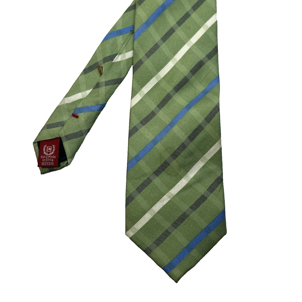 Chaps Green Blue Stripe Tie Silk 3.25" W Preppy Business Wedding Spring Party